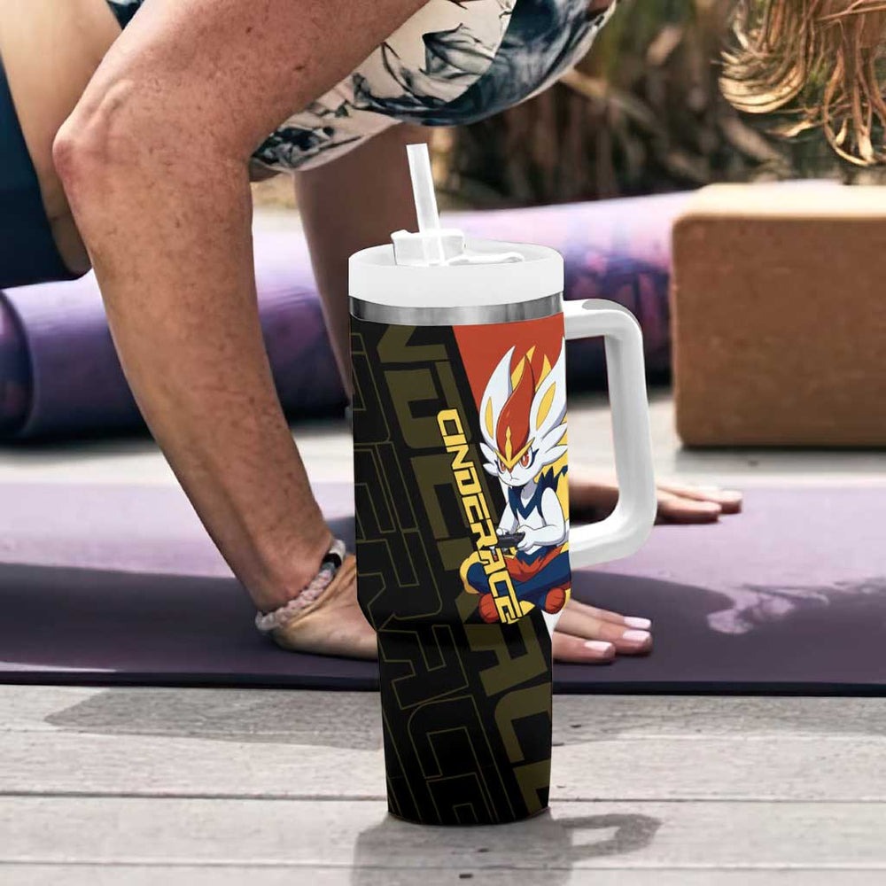 Cinderace Poké Tumbler With Handle Dynamic Retro Anime Style TS04 Cinderace Poké Tumbler With Handle Dynamic Retro Anime Style TS04