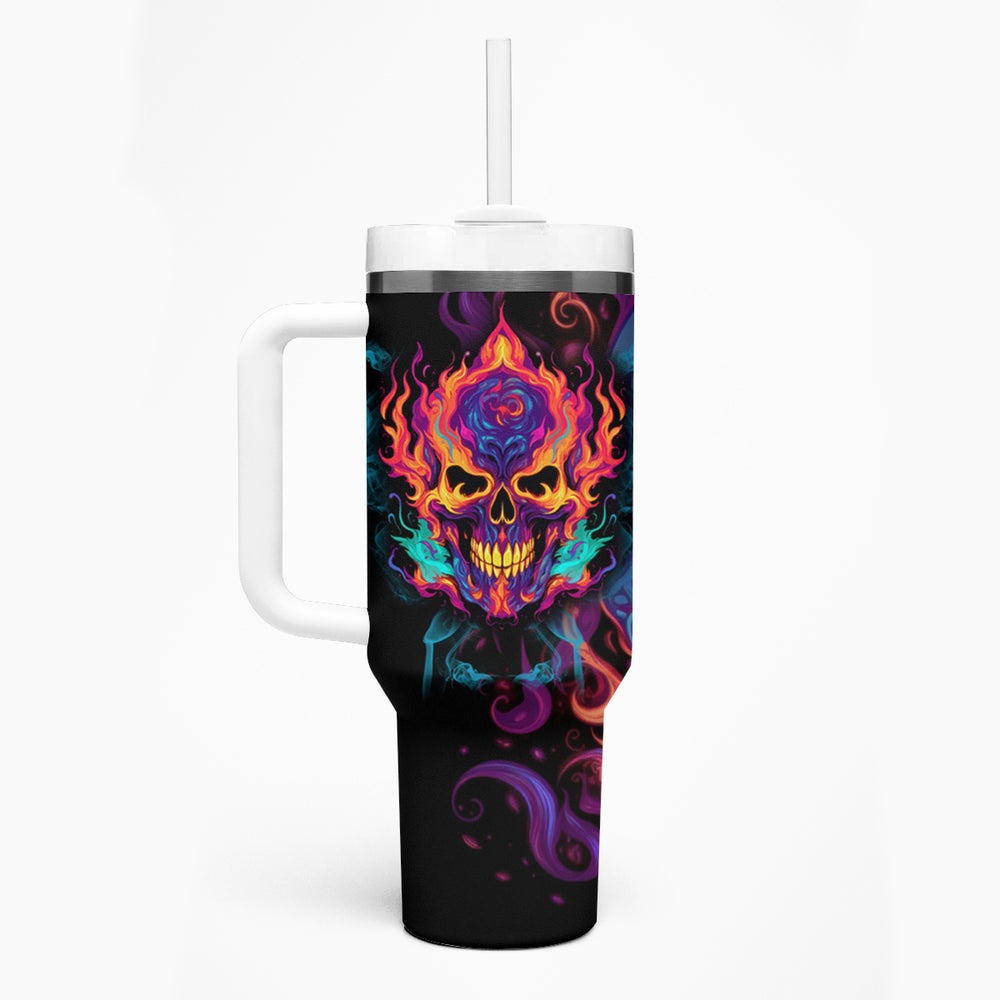 Colorful Fire Skull Tumbler With Handle I'm not rude i just have the balls to say what everyone else is Thingking TS04