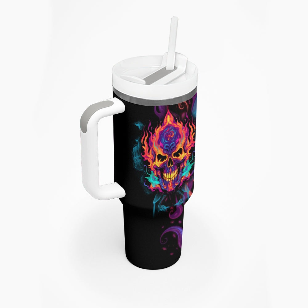 Colorful Fire Skull Tumbler With Handle I'm not rude i just have the balls to say what everyone else is Thingking TS04