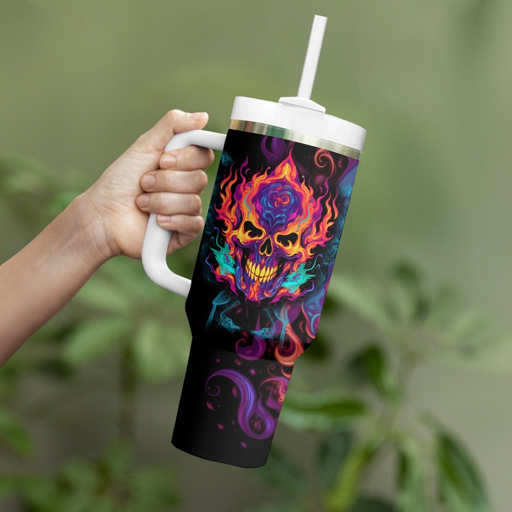 Colorful Fire Skull Tumbler With Handle I'm not rude i just have the balls to say what everyone else is Thingking TS04