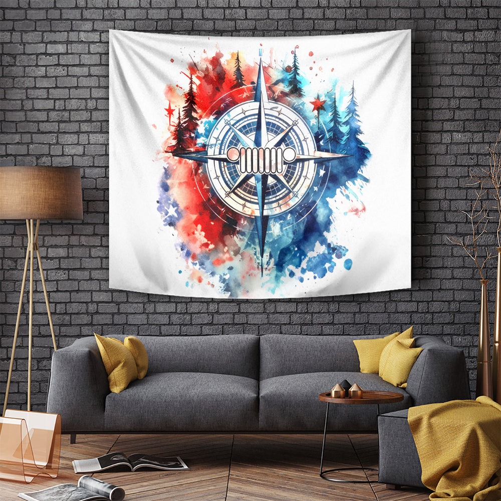 Compass Jeep Tapestry Jeep Life American Flag DT01 Compass Jeep Tapestry Jeep Life American Flag DT01