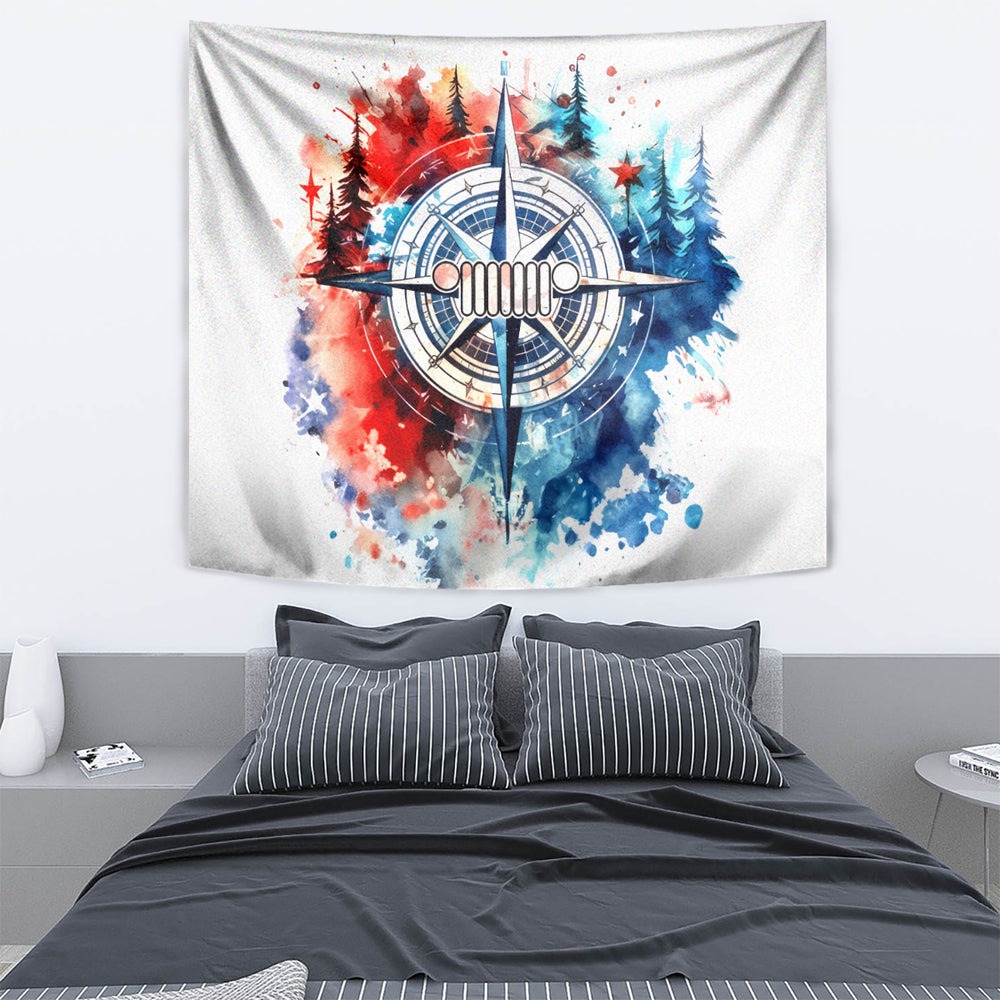 Compass Jeep Tapestry Jeep Life American Flag DT01 Compass Jeep Tapestry Jeep Life American Flag DT01