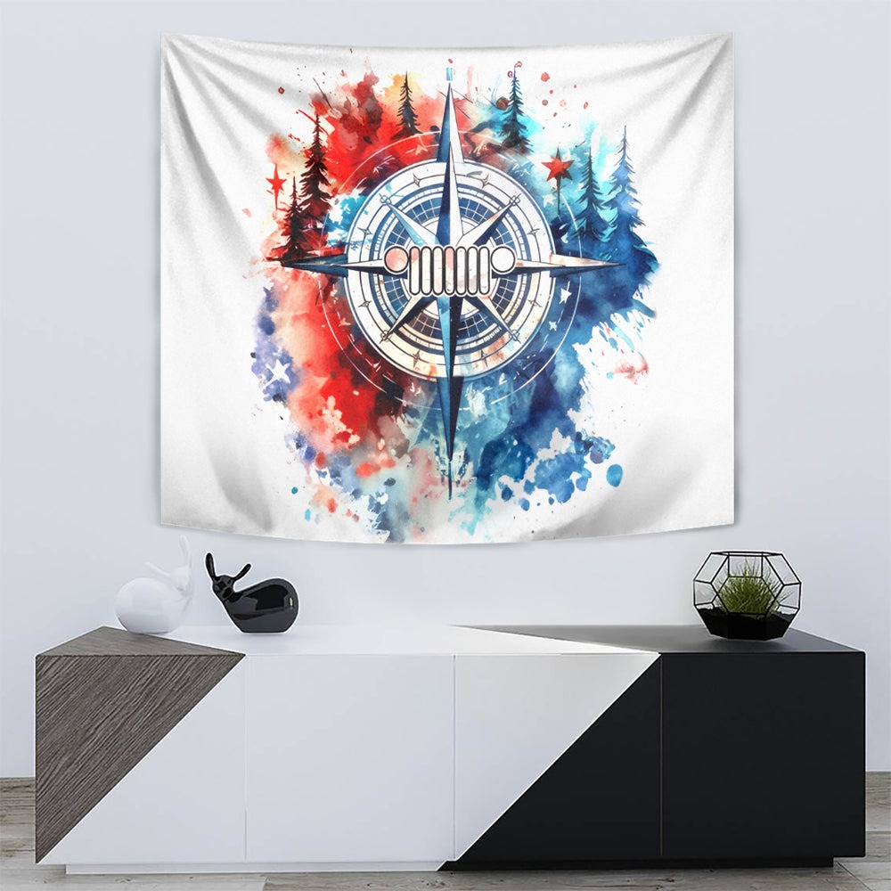 Compass Jeep Tapestry Jeep Life American Flag DT01 Compass Jeep Tapestry Jeep Life American Flag DT01
