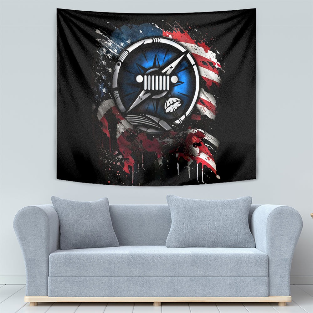 Compass Jeep Tapestry Jeep Life American Flag DT01 Compass Jeep Tapestry Jeep Life American Flag DT01
