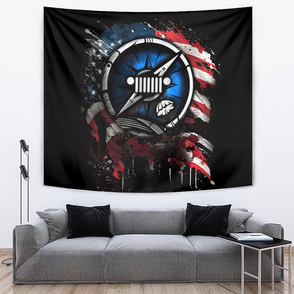 Compass Jeep Tapestry Jeep Life American Flag DT01 Compass Jeep Tapestry Jeep Life American Flag DT01