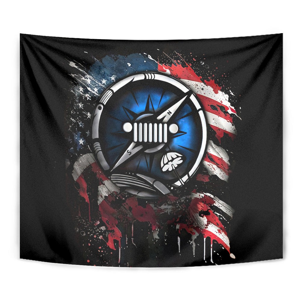 Compass Jeep Tapestry Jeep Life American Flag DT01 Compass Jeep Tapestry Jeep Life American Flag DT01