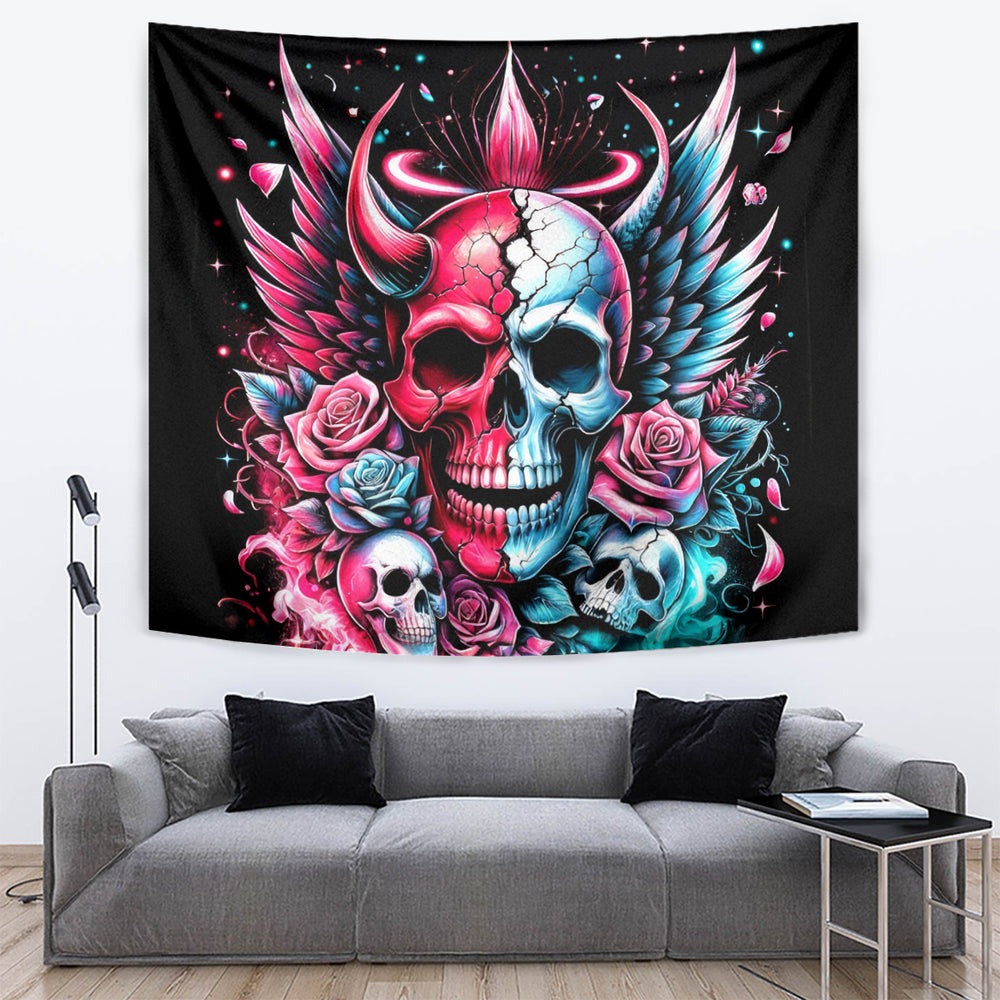 Couple Skull Tapestry She Was And Angel Craving Chaos Demon Seeking Peace DT01 Couple Skull Tapestry She Was And Angel Craving Chaos Demon Seeking Peace DT01