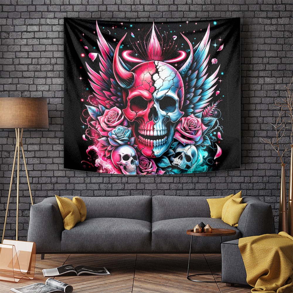 Couple Skull Tapestry She Was And Angel Craving Chaos Demon Seeking Peace DT01 Couple Skull Tapestry She Was And Angel Craving Chaos Demon Seeking Peace DT01