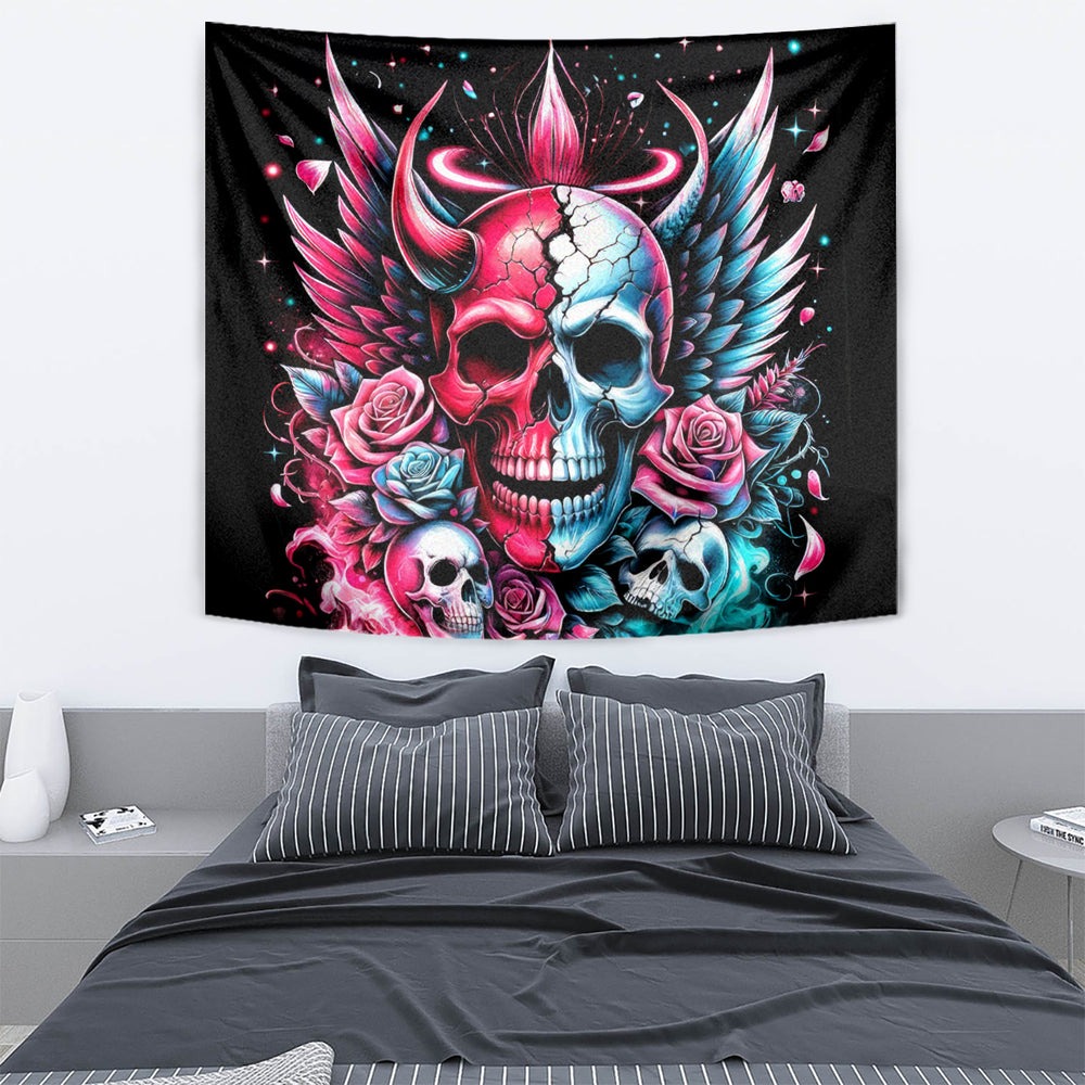 Couple Skull Tapestry She Was And Angel Craving Chaos Demon Seeking Peace DT01 Couple Skull Tapestry She Was And Angel Craving Chaos Demon Seeking Peace DT01