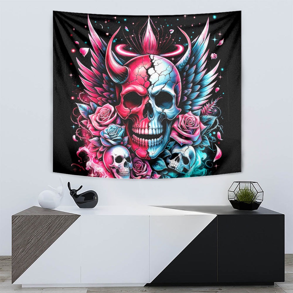 Couple Skull Tapestry She Was And Angel Craving Chaos Demon Seeking Peace DT01 Couple Skull Tapestry She Was And Angel Craving Chaos Demon Seeking Peace DT01