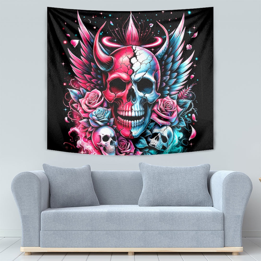 Couple Skull Tapestry She Was And Angel Craving Chaos Demon Seeking Peace DT01 Couple Skull Tapestry She Was And Angel Craving Chaos Demon Seeking Peace DT01