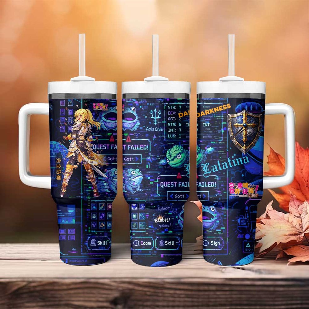 Darkness Lalatina Tumbler With Handle Retro Anime RPG Interface Style TS04 Darkness Lalatina Tumbler With Handle Retro Anime RPG Interface Style TS04