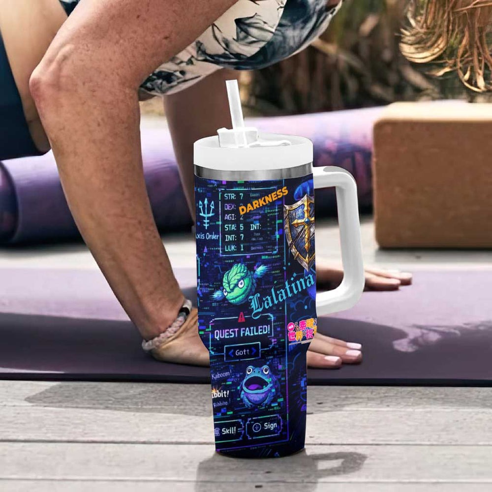Darkness Lalatina Tumbler With Handle Retro Anime RPG Interface Style TS04 Darkness Lalatina Tumbler With Handle Retro Anime RPG Interface Style TS04