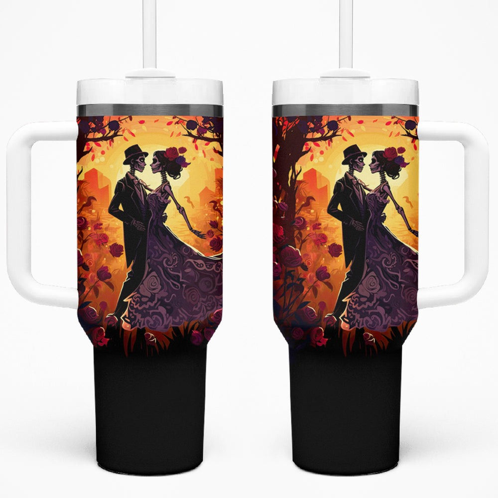 Day of Dead Couple Tumbler With Handle Sugar Skull Couple Dancing DT01 Day of Dead Couple Tumbler With Handle Sugar Skull Couple Dancing DT01