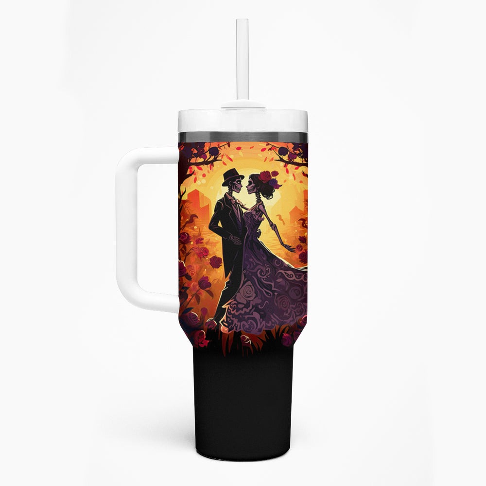 Day of Dead Couple Tumbler With Handle Sugar Skull Couple Dancing DT01 Day of Dead Couple Tumbler With Handle Sugar Skull Couple Dancing DT01