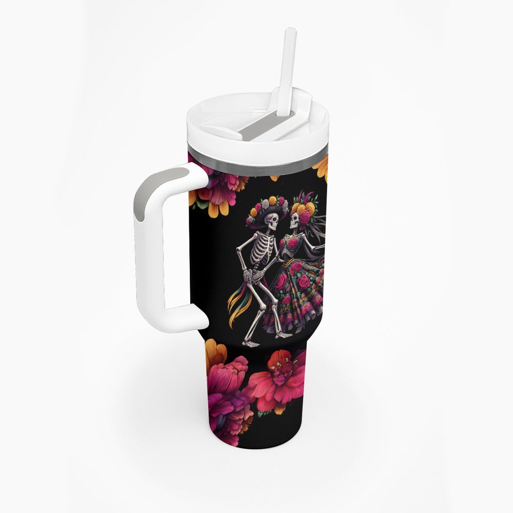Day of Dead Couple Tumbler With Handle Sugar Skull Couple Dancing DT01 Day of Dead Couple Tumbler With Handle Sugar Skull Couple Dancing DT01