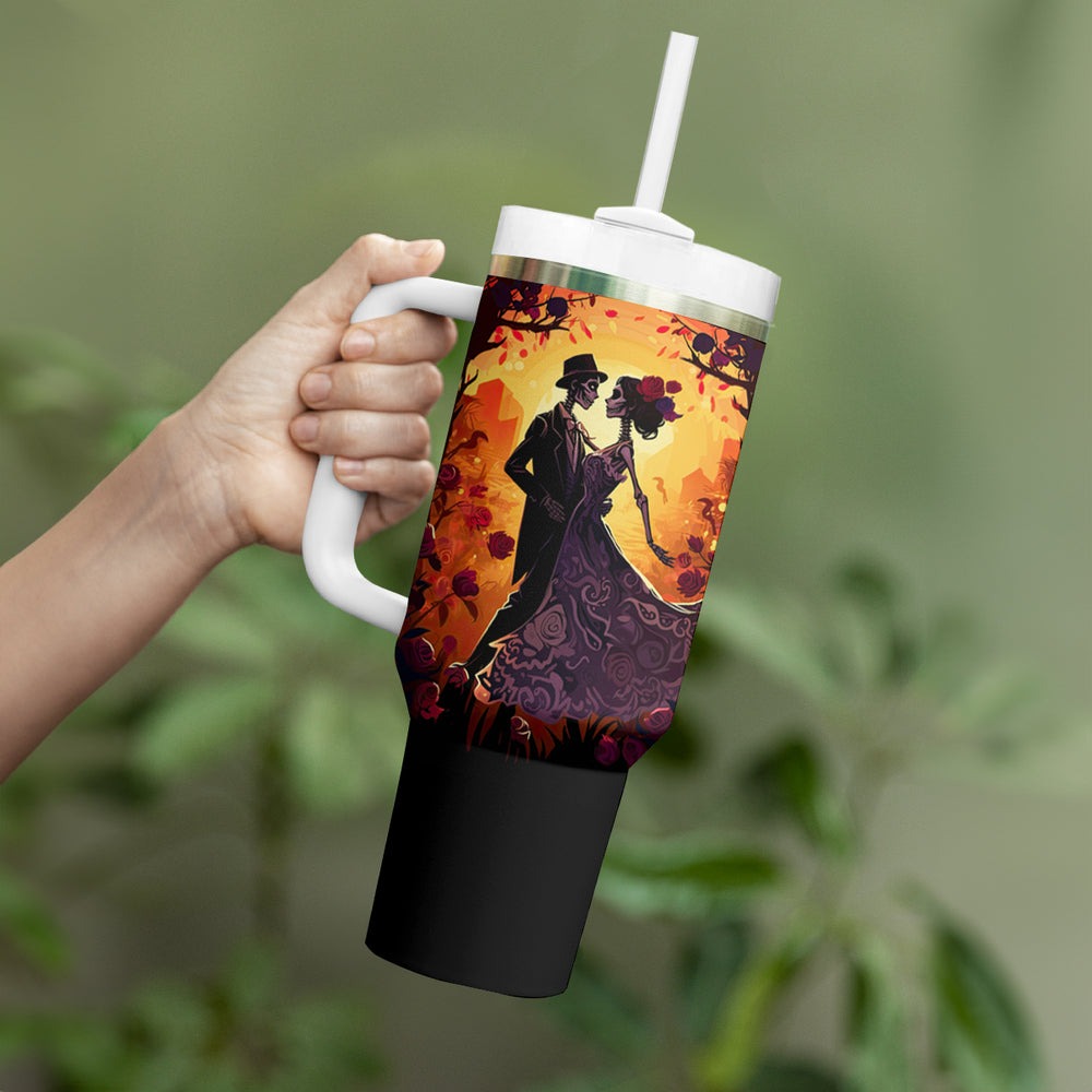 Day of Dead Couple Tumbler With Handle Sugar Skull Couple Dancing DT01 Day of Dead Couple Tumbler With Handle Sugar Skull Couple Dancing DT01
