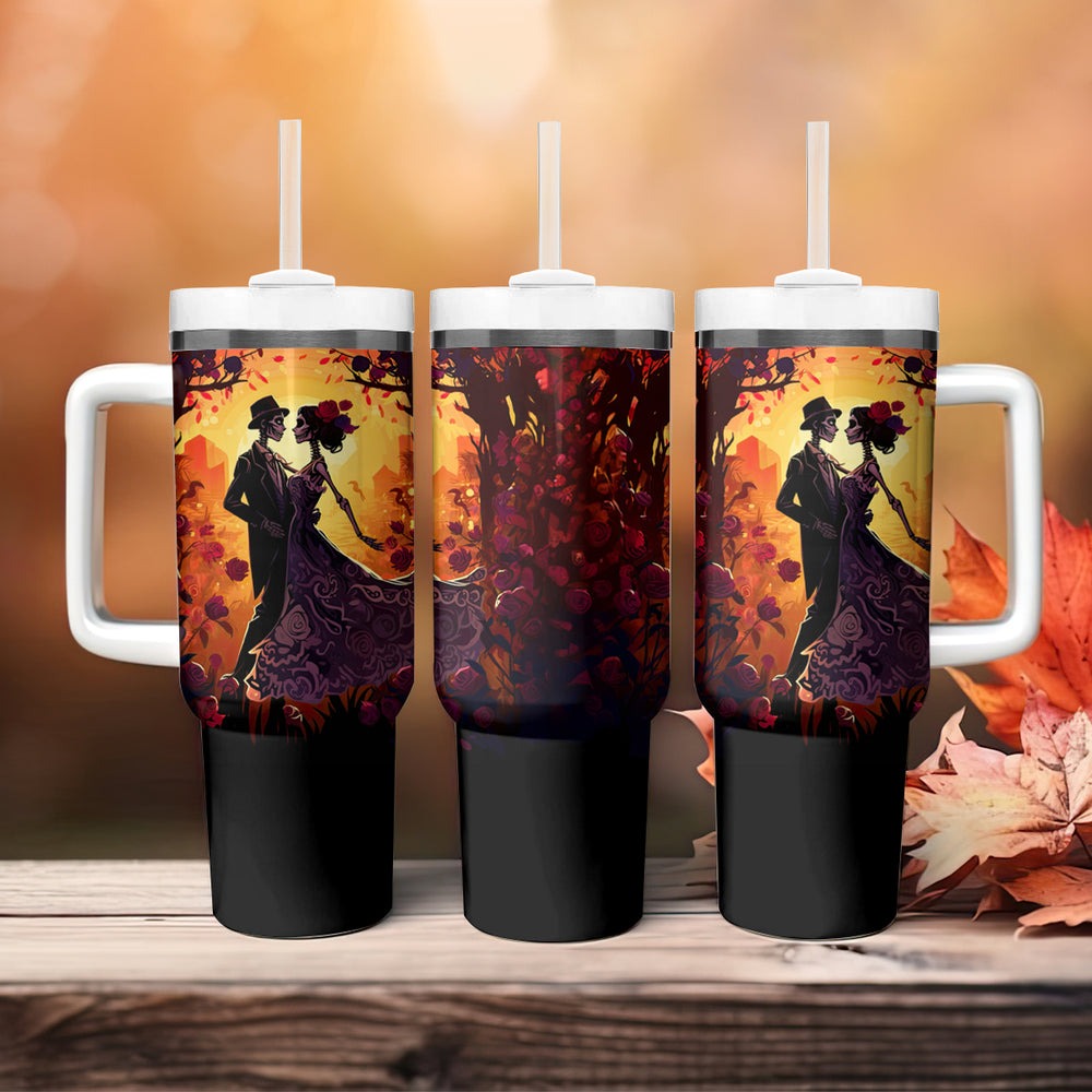 Day of Dead Couple Tumbler With Handle Sugar Skull Couple Dancing DT01 Day of Dead Couple Tumbler With Handle Sugar Skull Couple Dancing DT01