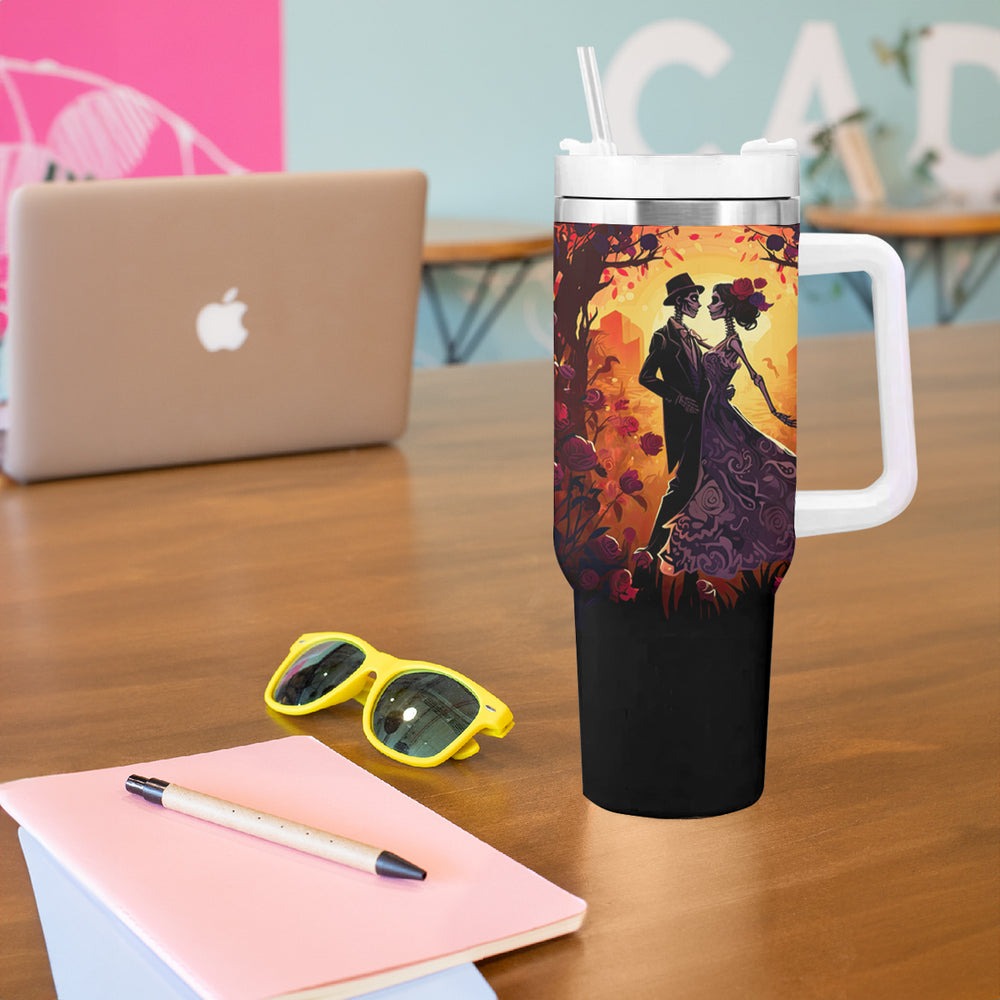 Day of Dead Couple Tumbler With Handle Sugar Skull Couple Dancing DT01 Day of Dead Couple Tumbler With Handle Sugar Skull Couple Dancing DT01