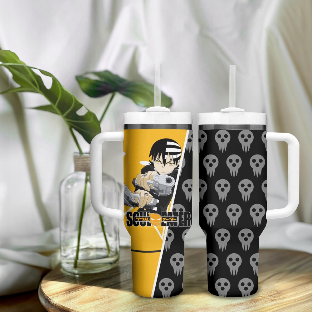 Death the Kid Soul Eater Tumbler With Handle Anime Art Mix With Skull Pattern Style TS04 Death the Kid Soul Eater Tumbler With Handle Anime Art Mix With Skull Pattern Style TS04