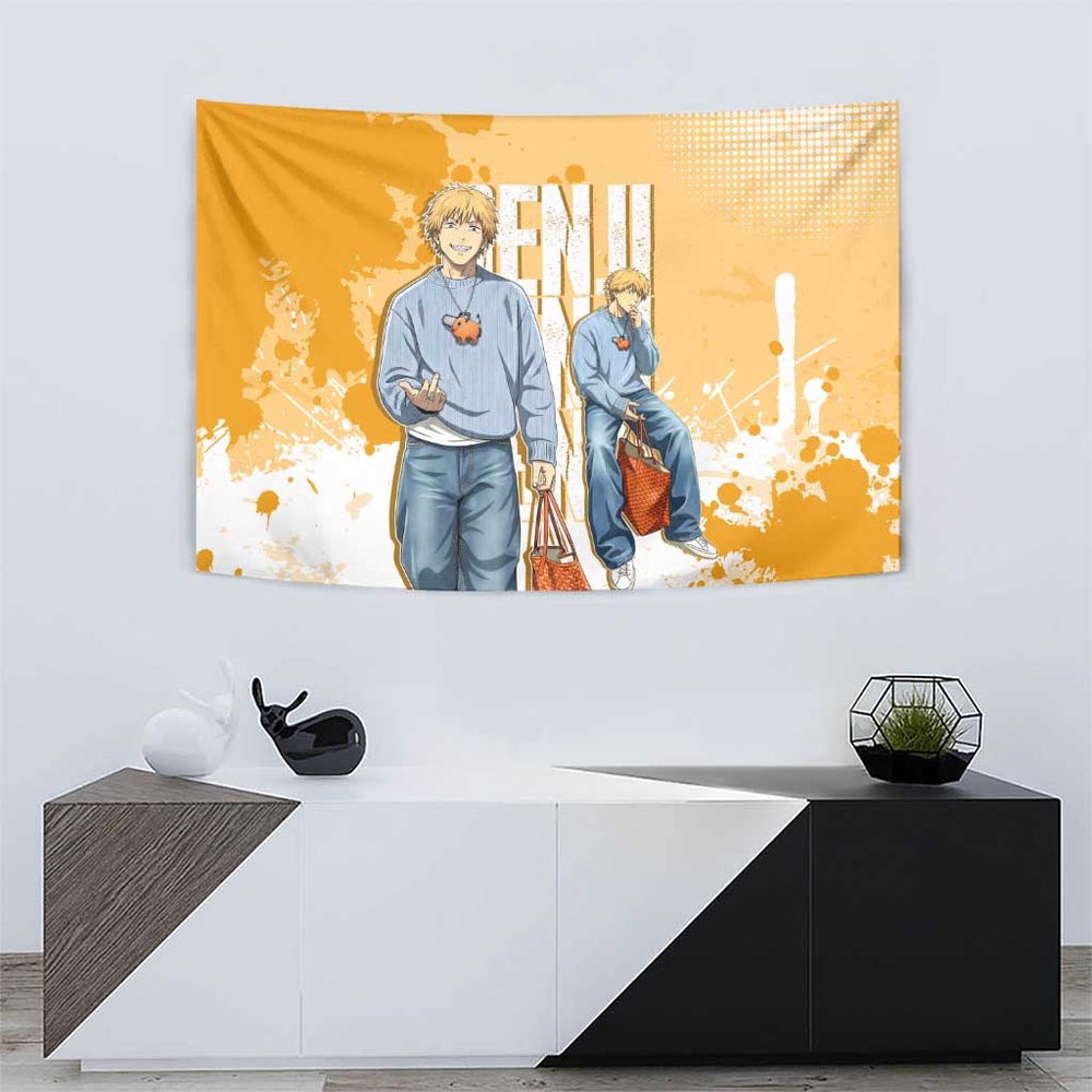 Denji Chainsaw Man Urban Drip Tumbler With Handle Streetwear Anime Vibes in Orange Tones TS04 Denji Chainsaw Man Urban Drip Tumbler With Handle Streetwear Anime Vibes in Orange Tones TS04