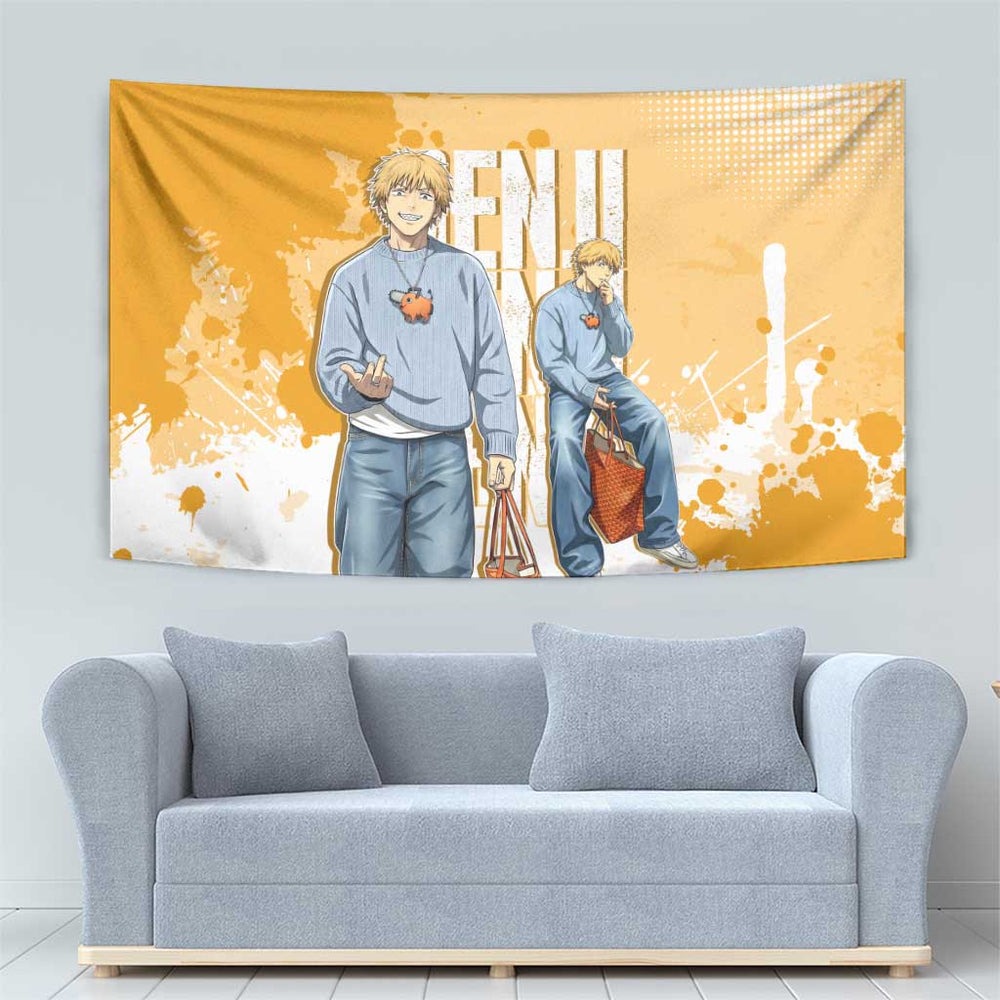 Denji Chainsaw Man Urban Drip Tumbler With Handle Streetwear Anime Vibes in Orange Tones TS04