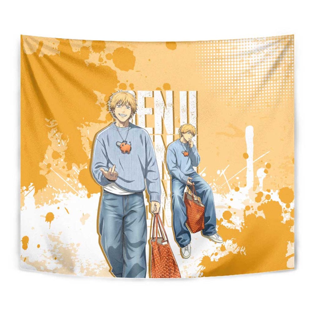 Denji Chainsaw Man Urban Drip Tumbler With Handle Streetwear Anime Vibes in Orange Tones TS04