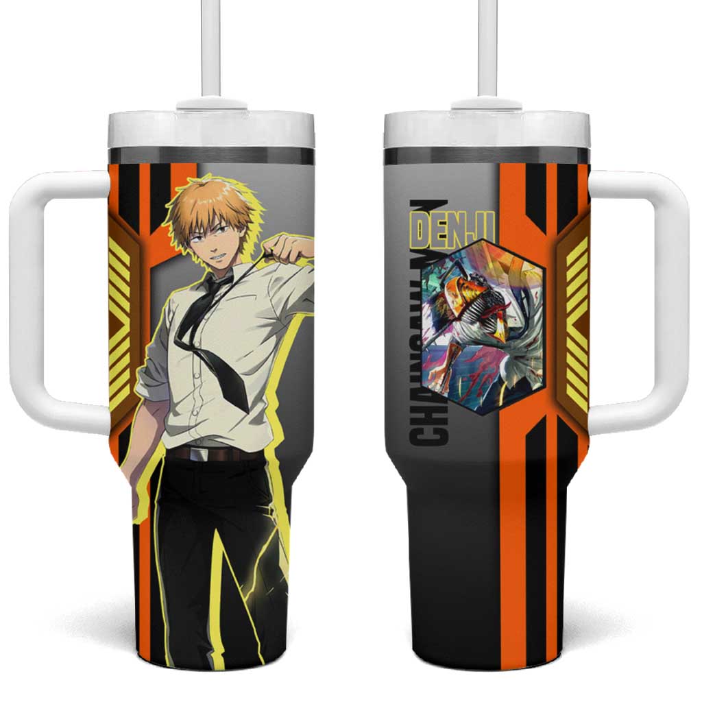 Denji from Chainsaw Man Tumbler With Handle with Energetic Posing and Chainsaw Demon Design TS04