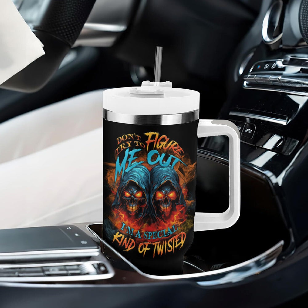 Don't Try To Figure Me Out Skull Tumbler With Handle TS04