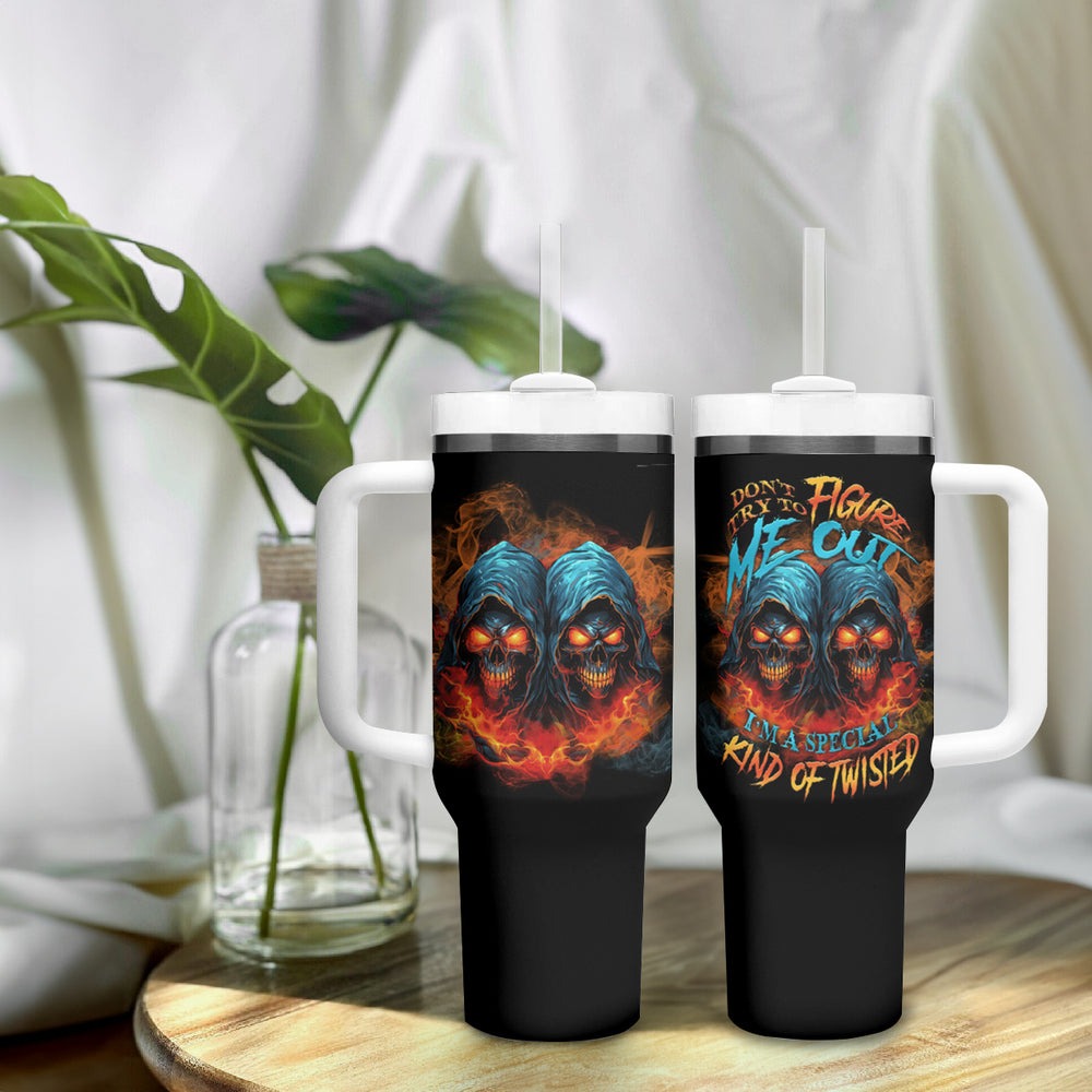 Don't Try To Figure Me Out Skull Tumbler With Handle TS04