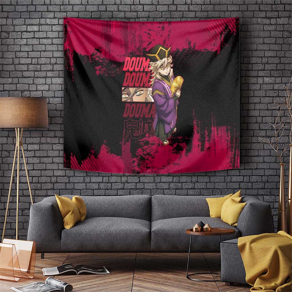 Douma Demon Slayer Red Grunge Design Tumbler With Handle with Fan Pose and Piercing Eyes Detail TS04 Douma Demon Slayer Red Grunge Design Tumbler With Handle with Fan Pose and Piercing Eyes Detail TS04
