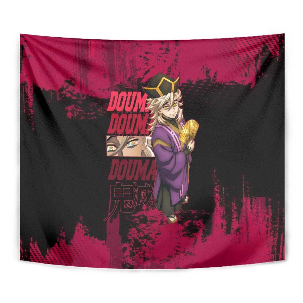 Douma Demon Slayer Red Grunge Design Tumbler With Handle with Fan Pose and Piercing Eyes Detail TS04 Douma Demon Slayer Red Grunge Design Tumbler With Handle with Fan Pose and Piercing Eyes Detail TS04