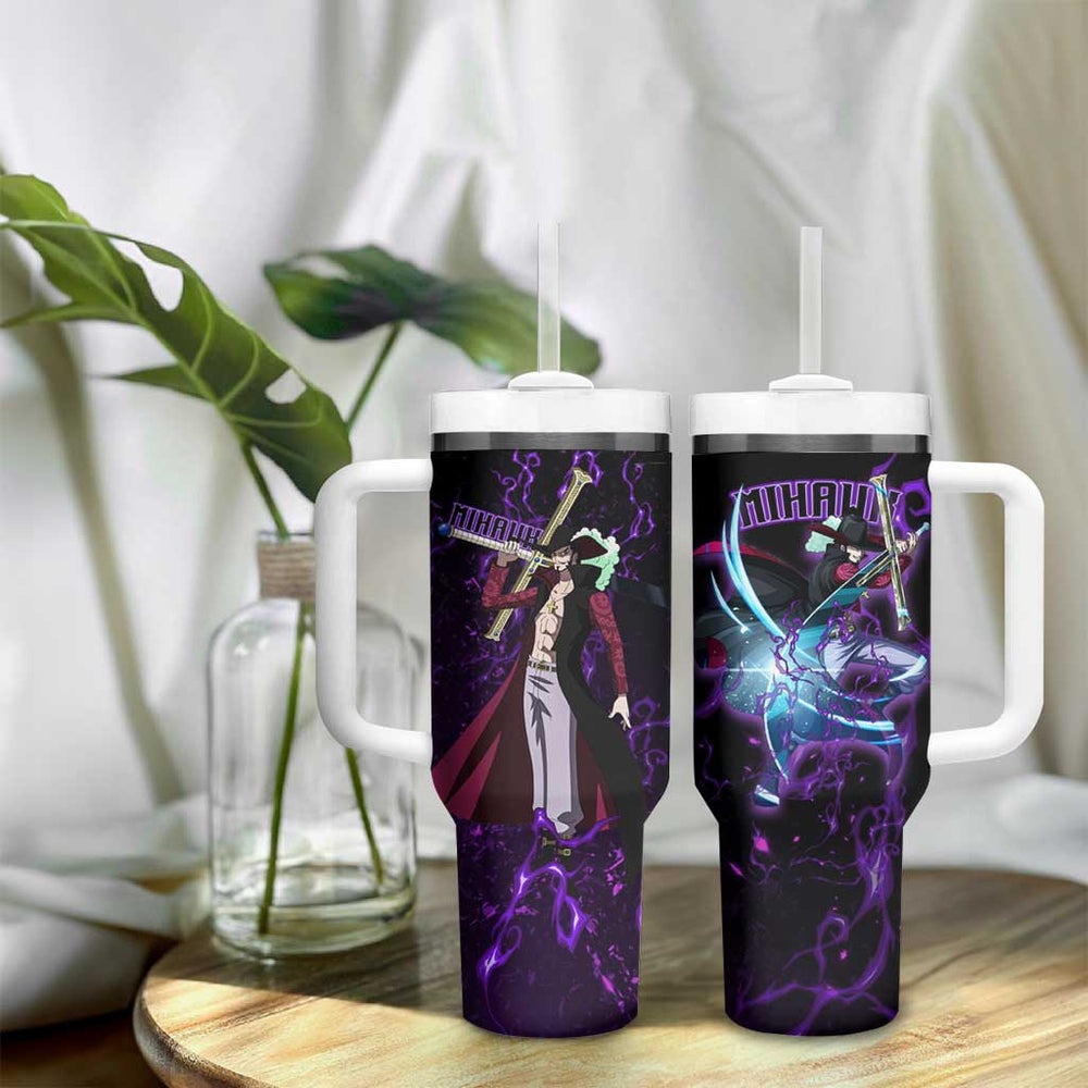 Dracule Mihawk One Piece Tumbler With Handle Japan Style Ani Dracule Mihawk One Piece Tumbler With Handle Japan Style Ani