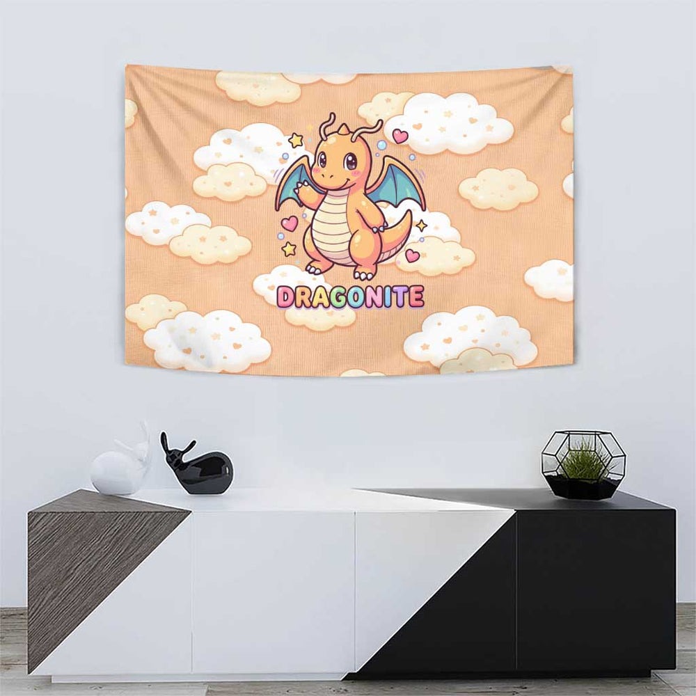 Dragonite Tapestry Whimsical Pastel Cloud Art TS04 Dragonite Tapestry Whimsical Pastel Cloud Art TS04