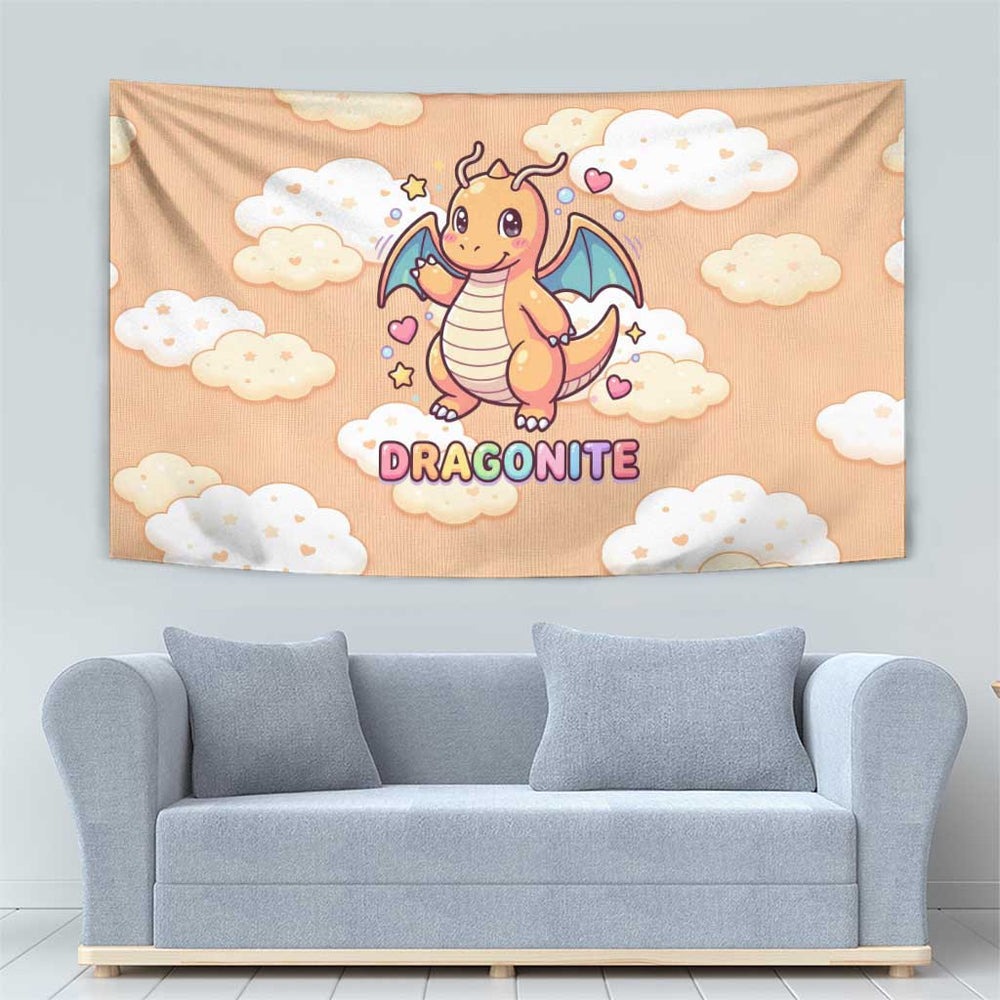 Dragonite Tapestry Whimsical Pastel Cloud Art TS04 Dragonite Tapestry Whimsical Pastel Cloud Art TS04