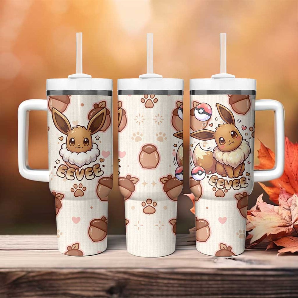 Eevee Tumbler With Handle Cozy Autumn Acorn Art TS04