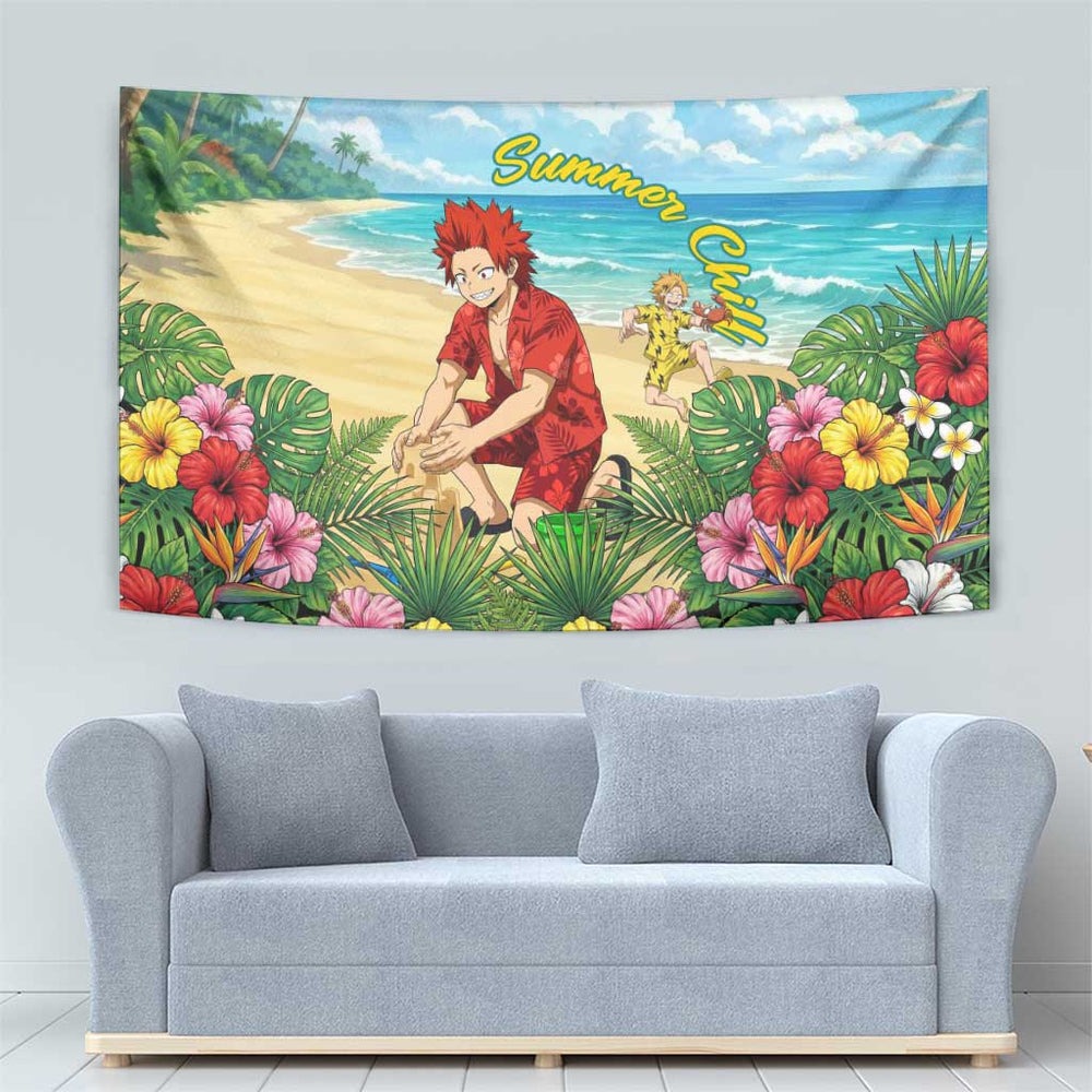 Eijirou Kirishima Summer Chill Tumbler With Handle Tropical Anime Beach Fun TS04 Eijirou Kirishima Summer Chill Tumbler With Handle Tropical Anime Beach Fun TS04