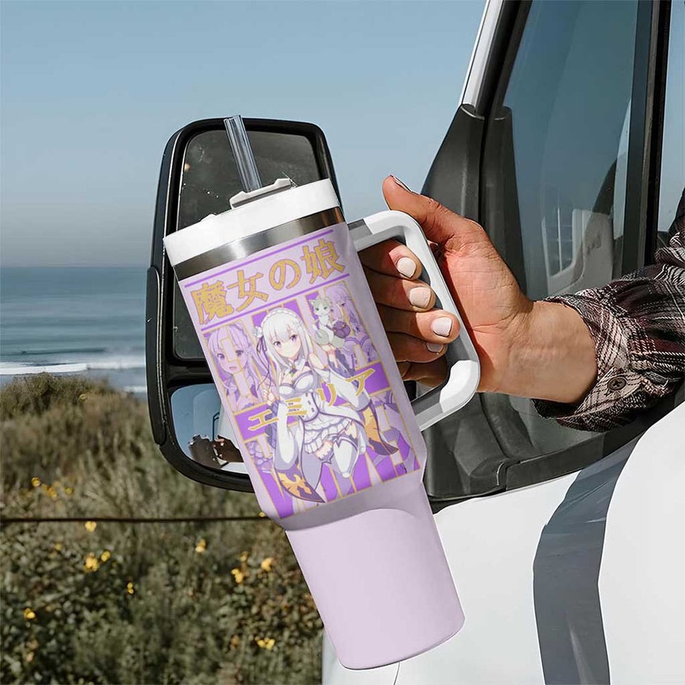 Emilia Re Zero Tumbler With Handle Anime Style TS04 Emilia Re Zero Tumbler With Handle Anime Style TS04