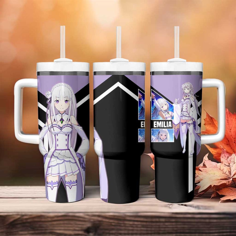 Emilia Re Zero Tumbler With Handle Anime Style TS04 Emilia Re Zero Tumbler With Handle Anime Style TS04