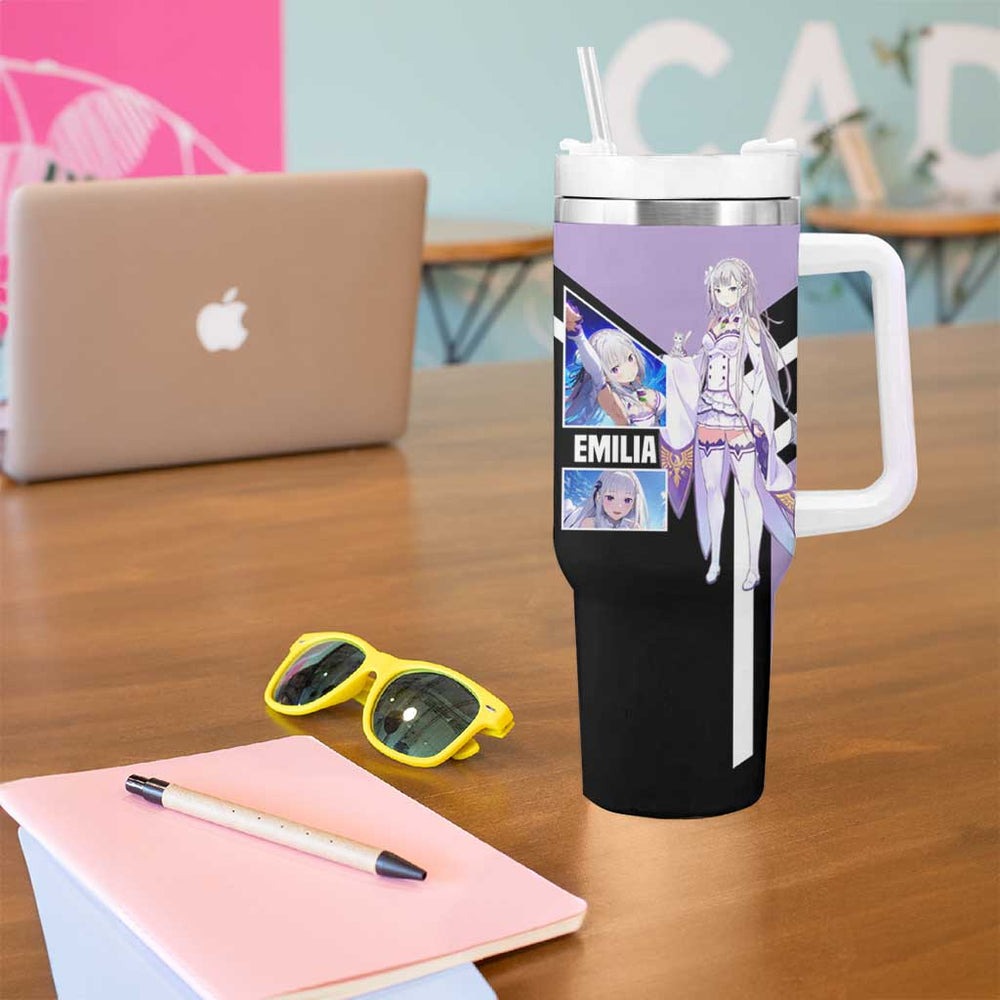 Emilia Re Zero Tumbler With Handle Anime Style TS04 Emilia Re Zero Tumbler With Handle Anime Style TS04