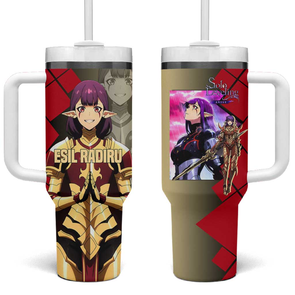 Esil Radiru Solo Leveling Tumbler With Handle with Shadow Power Pose and Dark Fantasy Action Design TS04