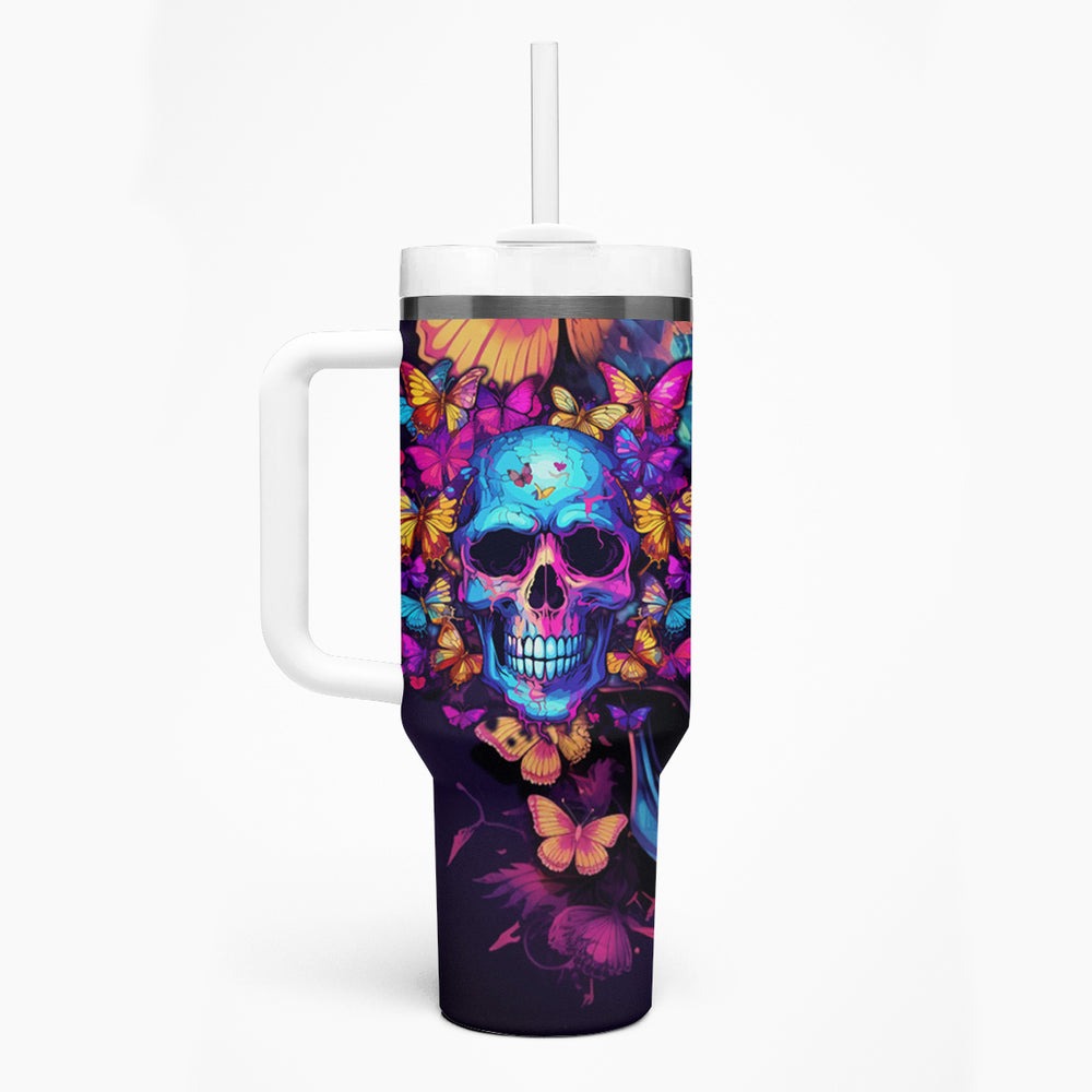 Fantasy Skull with Butterflies Tumbler With Handle Love me or hate me i'm still gonna shine TS04 Fantasy Skull with Butterflies Tumbler With Handle Love me or hate me i'm still gonna shine TS04