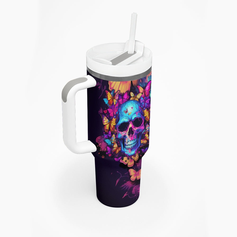 Fantasy Skull with Butterflies Tumbler With Handle Love me or hate me i'm still gonna shine TS04 Fantasy Skull with Butterflies Tumbler With Handle Love me or hate me i'm still gonna shine TS04