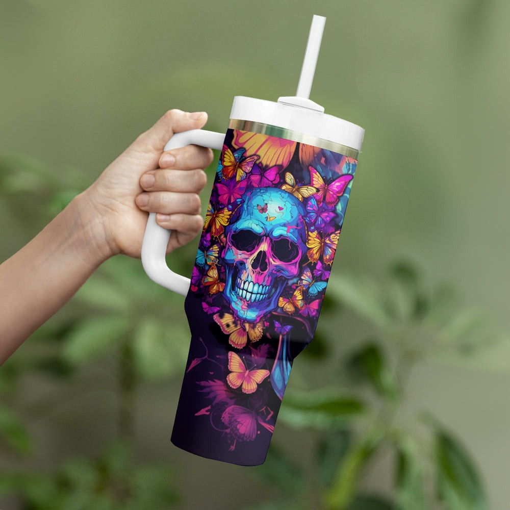 Fantasy Skull with Butterflies Tumbler With Handle Love me or hate me i'm still gonna shine TS04 Fantasy Skull with Butterflies Tumbler With Handle Love me or hate me i'm still gonna shine TS04