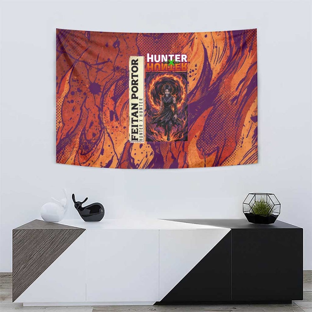 Feitan Portor Flame Aura Design Tumbler With Handle with Sword Stance and Intense Anime Artwork TS04