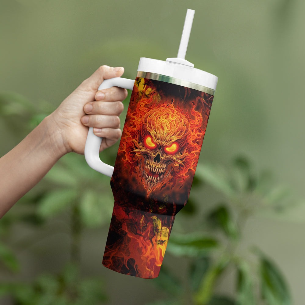 Fire Skull Tumbler With Handle Dead Fire Skeleton Scream DT01 Fire Skull Tumbler With Handle Dead Fire Skeleton Scream DT01