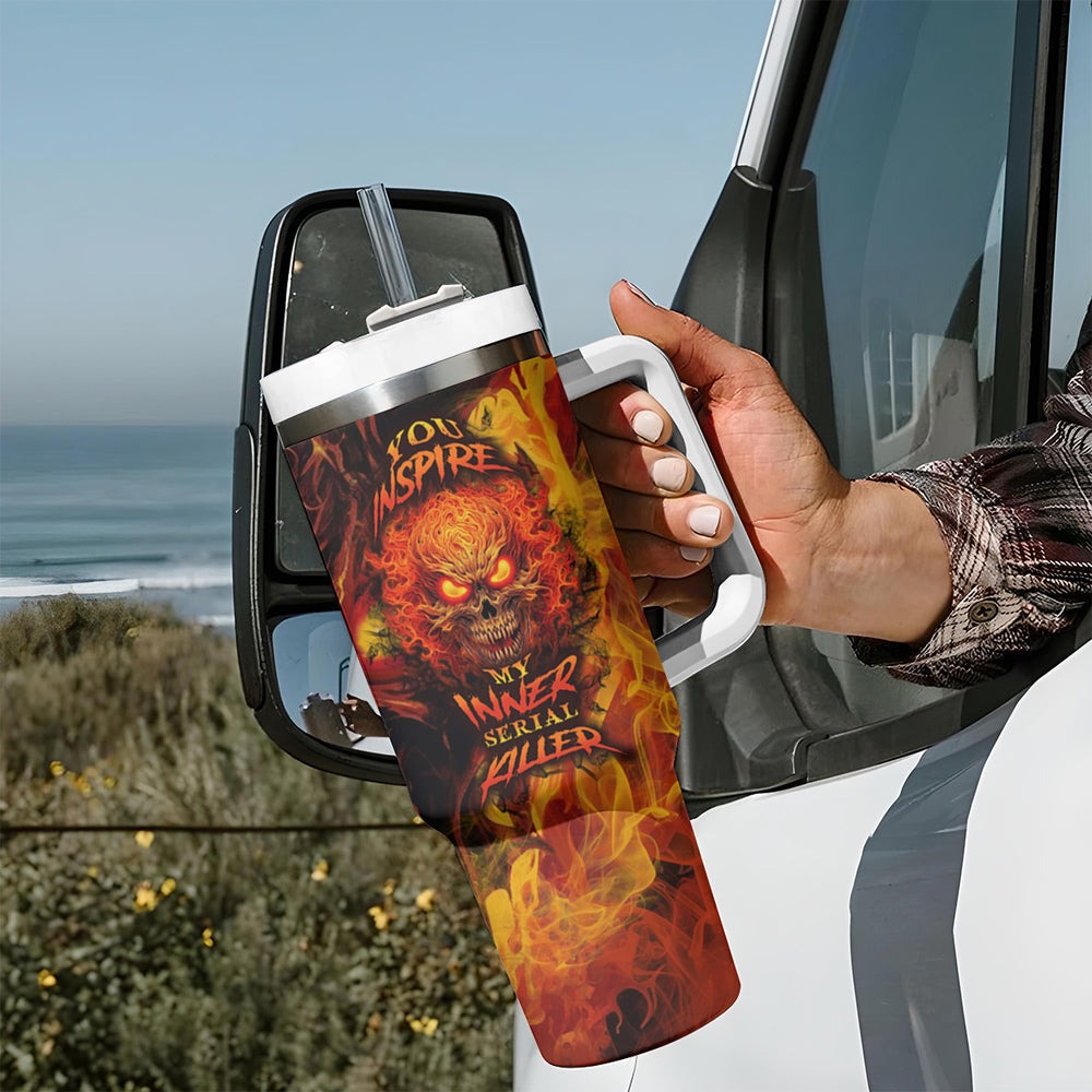 Fire Skull Tumbler With Handle Dead Fire Skeleton Scream DT01 Fire Skull Tumbler With Handle Dead Fire Skeleton Scream DT01