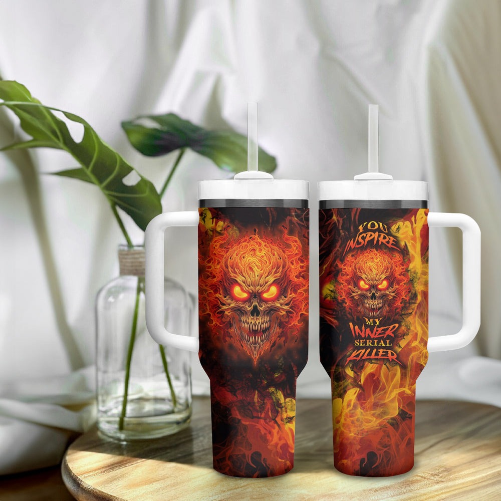 Fire Skull Tumbler With Handle Dead Fire Skeleton Scream DT01 Fire Skull Tumbler With Handle Dead Fire Skeleton Scream DT01