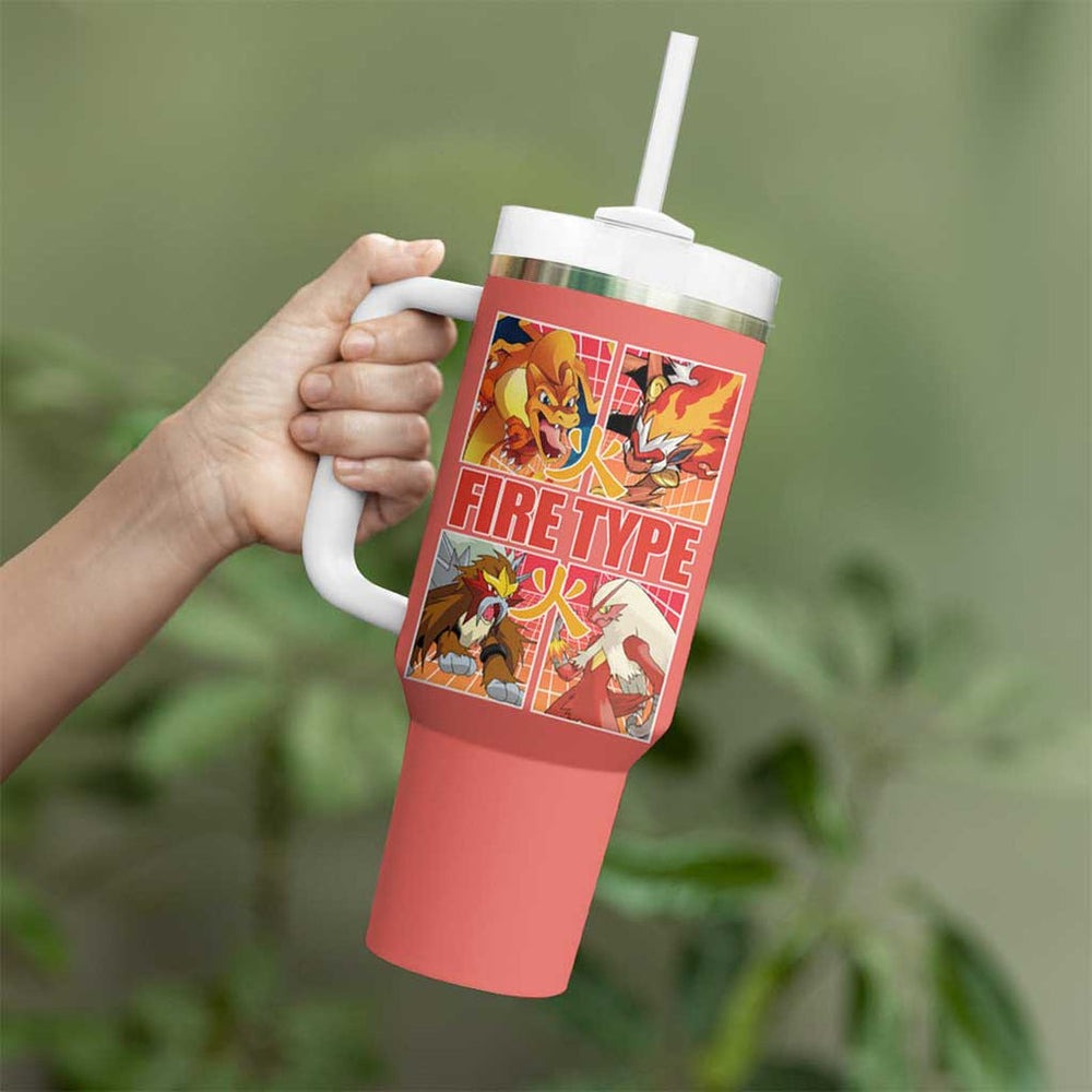Fire Type Poke Tumbler With Handle Japan Anime Style TS04 Fire Type Poke Tumbler With Handle Japan Anime Style TS04