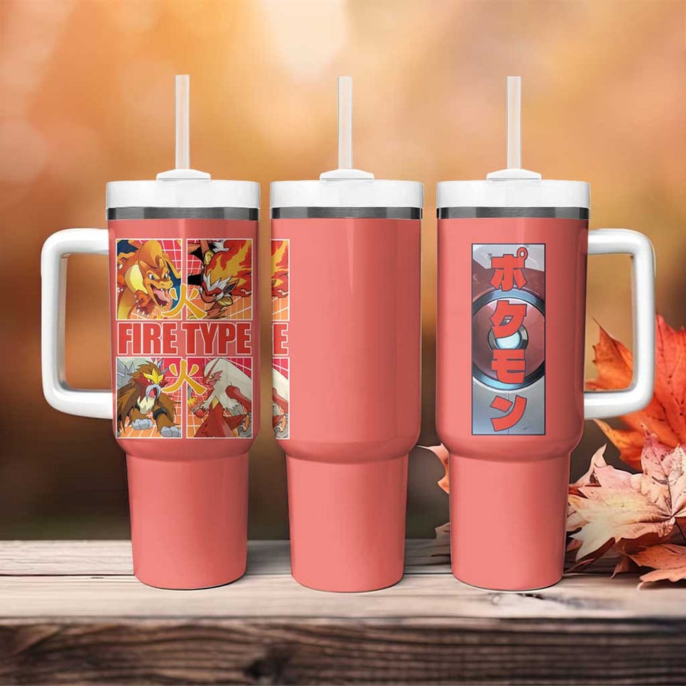 Fire Type Poke Tumbler With Handle Japan Anime Style TS04 Fire Type Poke Tumbler With Handle Japan Anime Style TS04